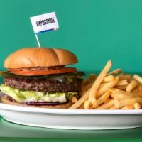 Impossible Burger (Vegetarian) · Meat made from plants patty- topped with Mavericks Burger sauce, iceberg lettuce, tomato, re...