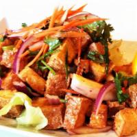 Exotic Tofu (Yum Tofu) · Thai herbal marinated deep fried tofu with cashew, cilantro, mint, cucumber, carrot red onio...