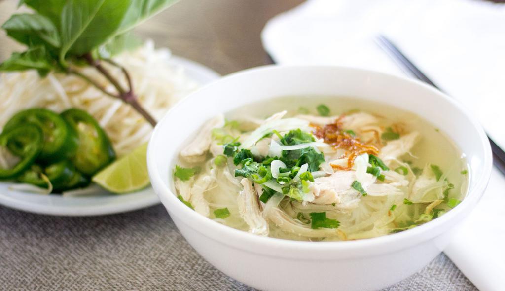 Chicken Pho · rice noodle soup with chicken broth and breast meat