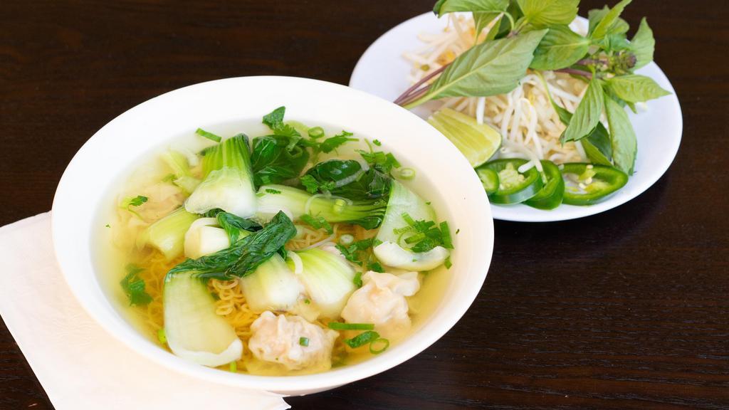 Wonton & Egg Noodle Soups · shrimp & pork dumplings, egg noodles, bok choy