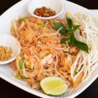 Pad Thai Special · chicken, prawns, tofu, onions, eggs, beansprouts, peanuts, chili flakes