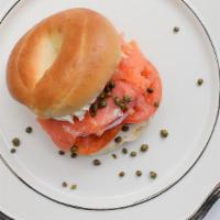 Smoked Salmon Breakfast Sandwich · Smoked Salmon, Cream Cheese, Tomato, Capers, and Red Onions on Choice of Bread