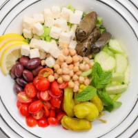 Greek Salad · Mixed Lettuce, Tomato, Cucumber, Red Onion, Pepperoncini, Kalamata Olives, Feta Cheese, Oliv...