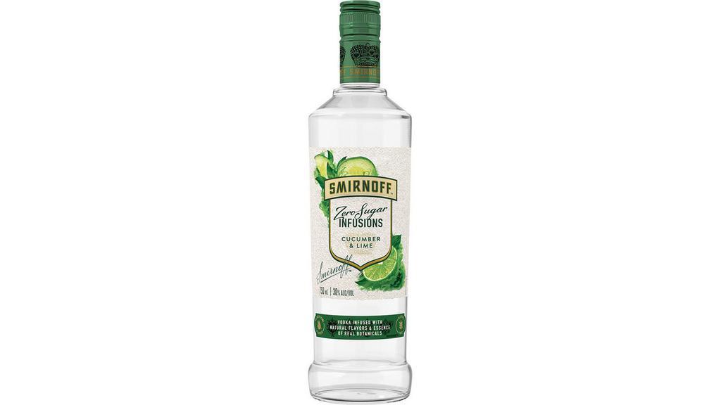 Smirnoff Zero Sugar Cucumber Lime (750 Ml) · Smirnoff Zero Sugar Infusions Cucumber & Lime is infused with the crisp, cool flavor of a fresh cucumber paired with the bright citrus notes of lime. Simply serve in a stemless wine glass with ice, splash in some soda, garnish with cucumber slices and a lime wedge, and you’re done! Smirnoff Zero Sugar Infusions Cucumber & Lime is gluten free.