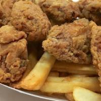10 Pieces Salt & Pepper Fried Chicken Wings · Served with fries, rings, or rice