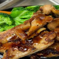 Teriyaki Chicken · Combo plate: served with steamed rice macaroni salad & steamed veggies. substitutes with bro...
