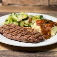 Ribeye Steak Dinner · Aged Angus bee, fresh veggies, mashed potatoes