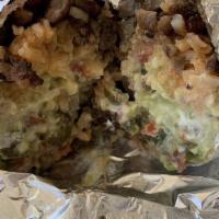 Super Burrito · Choice of meat, rice, beans, salsa, sour cream, cheese and guacamole.