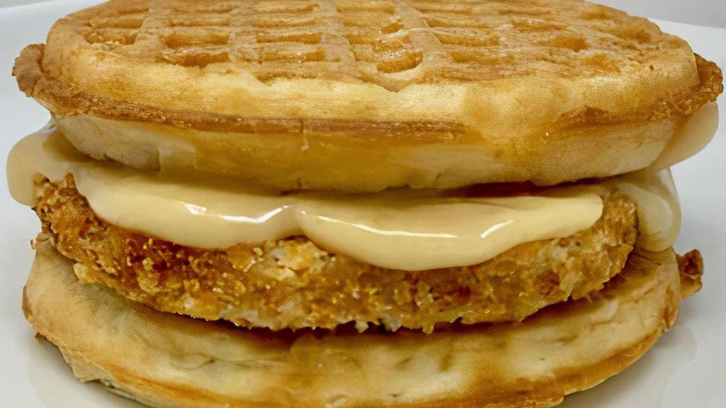 Chicken N' Waffles · Chicken patty, waffles, and savory maple sauce