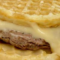 Waffle Moo · Savory and sweet burger on waffles with our house waffle sauce and maple syrup.