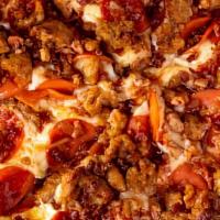 *Meat Lovers Pizza · Pepperoni, meatball, sausage & bacon, with tomato sauce and shredded mozzarella.