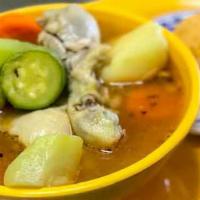 Caldo de Pollo · Delicious chicken soup with vegetables. Served with our famous rice, and tasty tortillas.