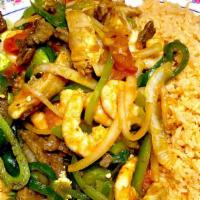 Fajitas Mixtas(Mix) · Combination of delicious grilled beef, tender chicken, and scrumptious shrimp, seasoned with...