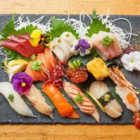 Moriawase Large · 8 Pcs. Sushi & 12 Pcs. Sashimi. Chef's choice nigiri and sashimi selection.
