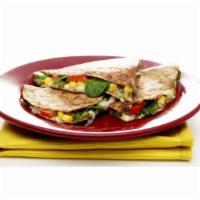 The Veggie Quesadilla · Thinly sliced, fresh, seasonal vegetables including tomatoes, mushrooms, onions and peppers)...