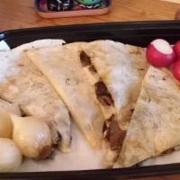 Cheese Quesadilla · Served with rice and beans.