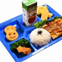 Teriyaki Set · Broiled Vegetables, Smiley Fries, Tamago, Orange Slice, Chicken Teriyaki, Rice and Organic J...