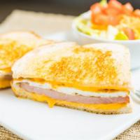 Croque-Madame · Croque-monsieur with 2 fried eggs.