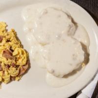 #3. · Biscuit and Gravy and 2 Scrambled Eggs with Diced Ham
