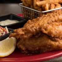 Alaskan Fish & Chips · Originating in England, but popular from coast to coast, Pacific Cod, fries, slaw, house mad...