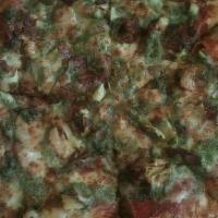 7. Pesto Pizza (Pesto sauce not Tomato sauce) · Pesto, Spinach, Red Onion, & Feta Cheese