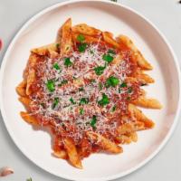 By The Marinara Pasta (Penne) · Fresh penne pasta served with a house red sauce, mozzarella, herbs, spices, and fresh basil.