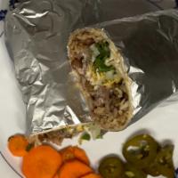 Super Burrito · Made with Beans, Rice,Cheese, Onions, Cilantro and Sour Cream &meat