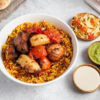 Rice Bowl with Vegetables (VG, GF) by Oren's Hummus · By Oren's Hummus. Turmeric spiced Basmati rice simmered with tomatoes, garlic, onions, mint,...