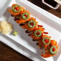 Shrimp Arsenal Roll  · Inside: crab, cream cheese, avocado (deep fried). On top: spicy crab, fried spicy shrimp top...