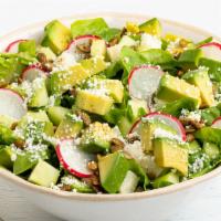 Marina Girl Salad · little gem, avocado, cucumber, radish, pumpkin seeds, cotija cheese, jalapeno vinaigrette