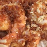 Hawaiian Garlic Shrimp · Hawaiian style garlic shrimp served over rice.