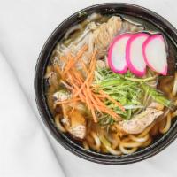 Chicken Udon · Japanese noodles in broth with chicken.