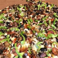 Combination · Onions, olives, mushroom, bell pepper, pepperoni, sausage, salami, beef, linguica.