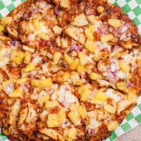 BBQ Chicken · Bacon, pineapple, chicken, red onions, and bbq sauce.
