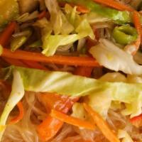 Pancit · Stir-fried noodles with vegetables. With chicken also available.