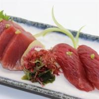 Hon Maguro Combo · Bluefin tuna sashimi three pieces and nigiri two pieces.
