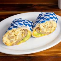 Breakfast wrap With meat and avocado · Choice of meat: bacon, ham, turkey, or sausage. (Choose one meat)
Egg, potato, American chee...