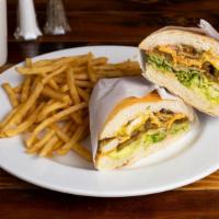 Sandwich · Includes French fries 
Choice of meat: chicken, steak, ham, or turkey (choose 1 meat)
Choice...