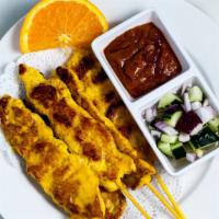 Satay Chicken (5 Skewers) ￼ · Popular. Marinated chicken on skewers. Served with peanut sauce.