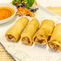 Thai Chicken Imperial Rolls (5 Pieces) · Ground chicken and vegetables with silver noodles wrapped in pastry skin and deep-fried; ser...