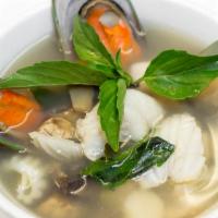 Potak Mixed Seafood Soup (Small) · Clear hot and sour soup mixed with scallops, squids, fish, mussels, and prawns, flavored wit...