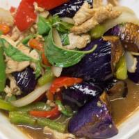 Eggplant Main Dishes · Sautéed eggplants, onions, bell peppers, and sweet basil.