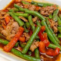 Green Beans Main Dishes · Sautéed with curry paste, green beans, bell peppers, and carrots, finished with a dusting of...