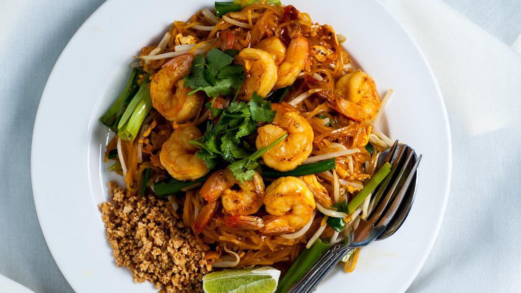 Pad Thai ￼ · Popular. Pan-fried rice noodles or bean thread noodles, eggs, bean sprouts, green onions served with ground peanuts.
