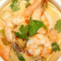 Tom Kha Noodle Soup · Flat rice noodles in our authentic Thai tom kha soup, bean sprouts, lemongrass, galangal, ka...