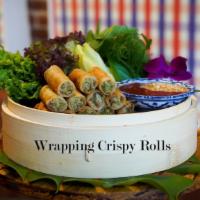 Wrapping Vegetable Crispy Rolls · Glass noodles + shiitake mushroom + spring roll skin + green lettuce soft herbs W/ sweet & s...