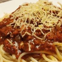 Filipino Spaghetti  · Spaghetti topped with our sweet-style sauce loaded with seasoned ground beef meat, slices of...