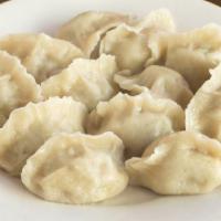 D6.  Boiled Scallions & Lamb Dumplings(12) 香葱羊肉饺 · 12 Dumplings