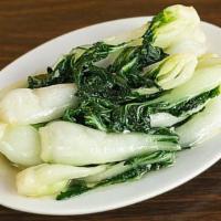 Garlic Boy Choy 蒜香白菜 · Served with garlic sauce.