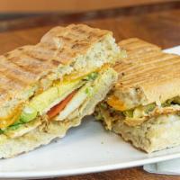 Grilled Chicken · Chicken, tomato, avocado, mustard and mayo, cheddar cheese, herb focaccia.